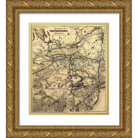 Sodus Point and Southern 1872 Gold Ornate Wood Framed Art Print with Double Matting by Vintage Maps