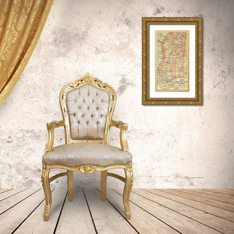 Mississippi State 1878 Gold Ornate Wood Framed Art Print with Double Matting by Vintage Maps