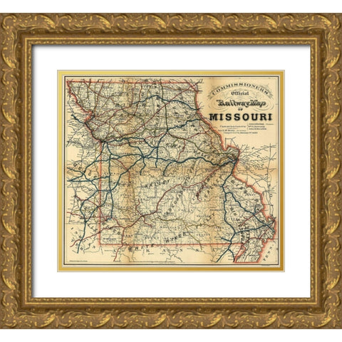 Missouri 1887 Gold Ornate Wood Framed Art Print with Double Matting by Vintage Maps