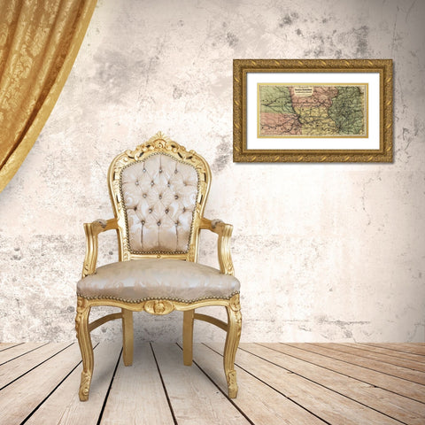 Missouri River at St Joseph 1872 Gold Ornate Wood Framed Art Print with Double Matting by Vintage Maps