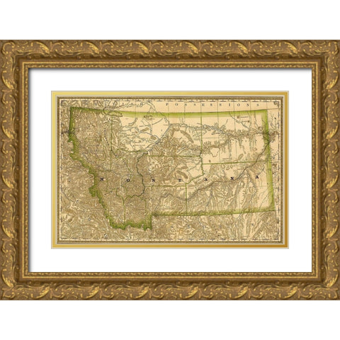 Montana 1881 Gold Ornate Wood Framed Art Print with Double Matting by Vintage Maps