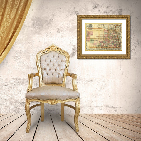 Nebraska 1878 Gold Ornate Wood Framed Art Print with Double Matting by Vintage Maps