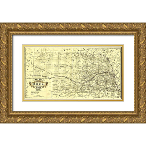 Nebraska 1889 Gold Ornate Wood Framed Art Print with Double Matting by Vintage Maps