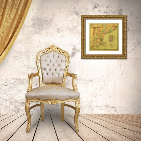 New England States 1854 Gold Ornate Wood Framed Art Print with Double Matting by Vintage Maps