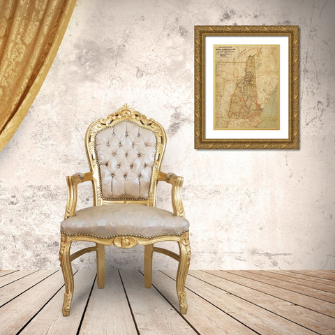 New Hampshire 1894 Gold Ornate Wood Framed Art Print with Double Matting by Vintage Maps
