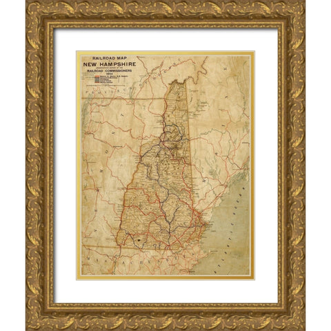 New Hampshire 1894 Gold Ornate Wood Framed Art Print with Double Matting by Vintage Maps