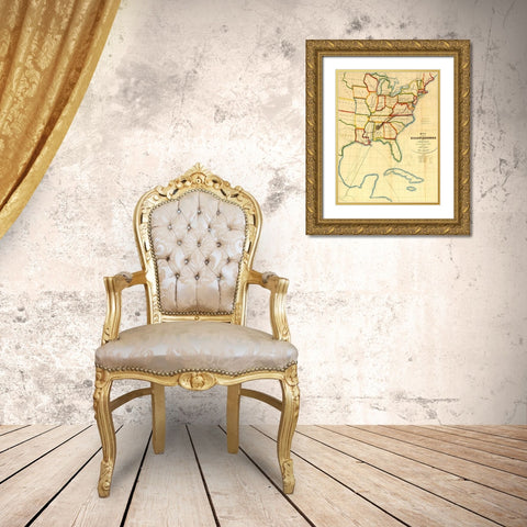 NE and SW Alabama Railroad 1850 Gold Ornate Wood Framed Art Print with Double Matting by Vintage Maps
