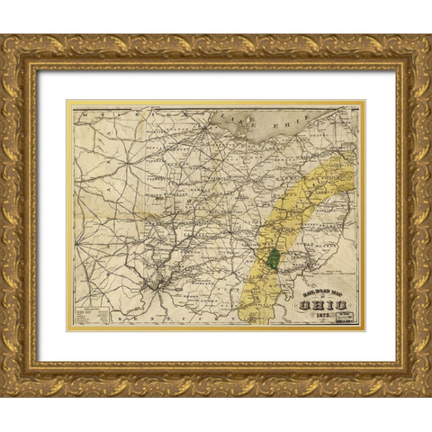 Ohio 1873 Gold Ornate Wood Framed Art Print with Double Matting by Vintage Maps