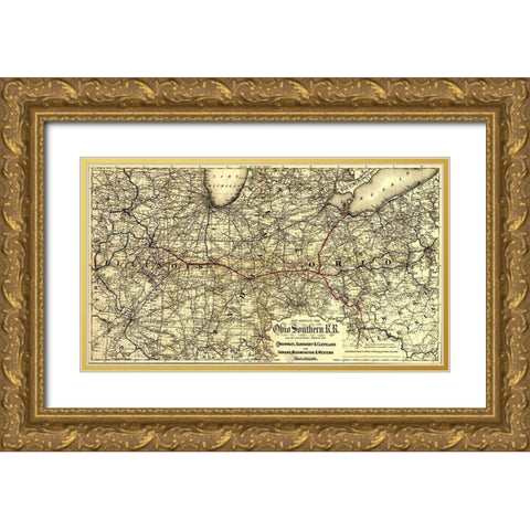 Ohio Southern 1881 Gold Ornate Wood Framed Art Print with Double Matting by Vintage Maps