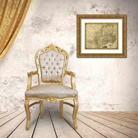 Ohio Michigan Indiana Illinois Missouri Wisconsin and Iowa 1840 Gold Ornate Wood Framed Art Print with Double Matting by Vintage Maps