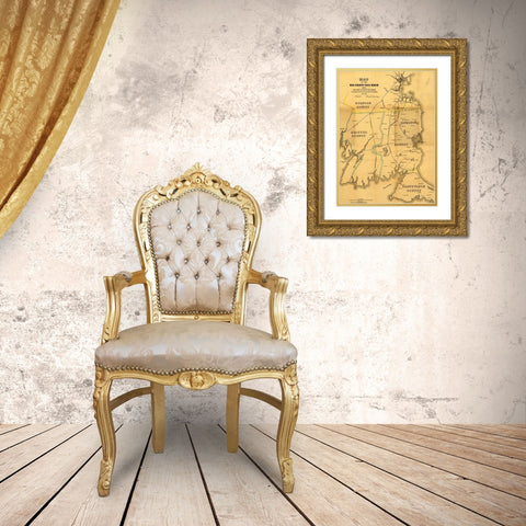 Old Colony Rail Road 1850 Gold Ornate Wood Framed Art Print with Double Matting by Vintage Maps