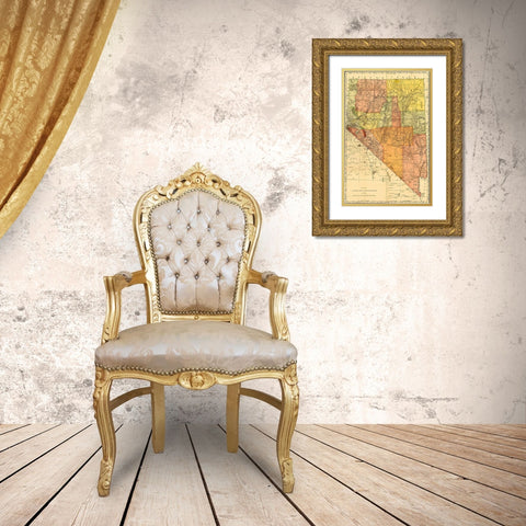 Nevada 1893 Gold Ornate Wood Framed Art Print with Double Matting by Vintage Maps