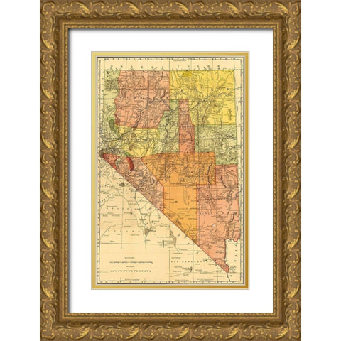 Nevada 1893 Gold Ornate Wood Framed Art Print with Double Matting by Vintage Maps