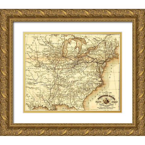 Pennsylvania Central 1854 Gold Ornate Wood Framed Art Print with Double Matting by Vintage Maps
