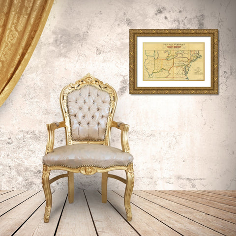 Pennsylvanias great highway and its tributary lines 1850 Gold Ornate Wood Framed Art Print with Double Matting by Vintage Maps