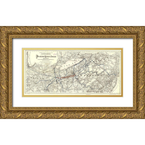 Pittsburgh Marion and Chicago 1887 Gold Ornate Wood Framed Art Print with Double Matting by Vintage Maps