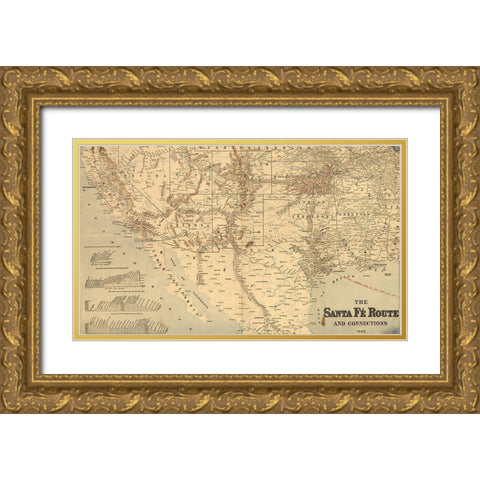 Atchison Topeka and Santa FÃ© Railroad  Gold Ornate Wood Framed Art Print with Double Matting by Vintage Maps