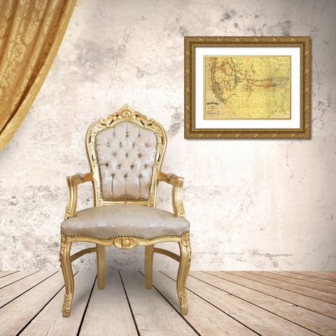Union Pacific system of railroad and steamship lines 1900 Gold Ornate Wood Framed Art Print with Double Matting by Vintage Maps