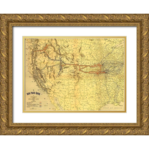 Union Pacific system of railroad and steamship lines 1900 Gold Ornate Wood Framed Art Print with Double Matting by Vintage Maps