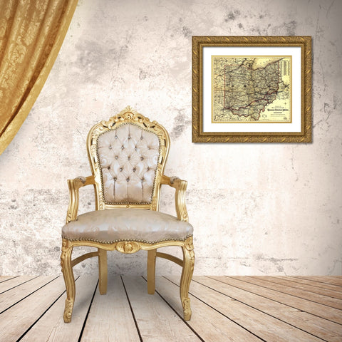 Wheeling and Cincinnati Mineral Railway 1882 Gold Ornate Wood Framed Art Print with Double Matting by Vintage Maps