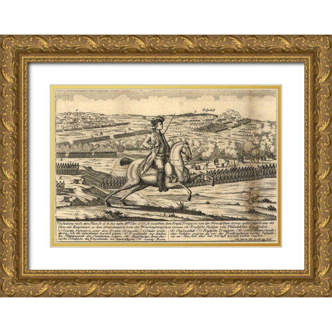 English General Howes Troops with German General Knypehausen 1777 Gold Ornate Wood Framed Art Print with Double Matting by Vintage Maps