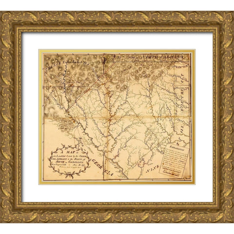 Carolina provide Indian Lands 1777 Gold Ornate Wood Framed Art Print with Double Matting by Vintage Maps