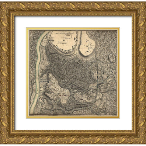 Bemus Heights Near Hudson River 1777 Gold Ornate Wood Framed Art Print with Double Matting by Vintage Maps