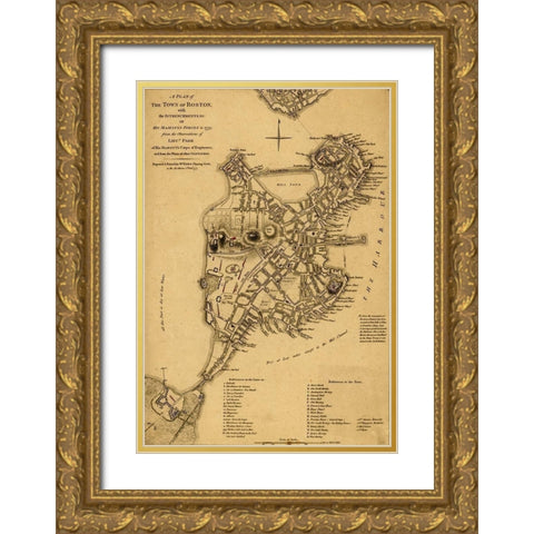 Boston in 1775 Gold Ornate Wood Framed Art Print with Double Matting by Vintage Maps