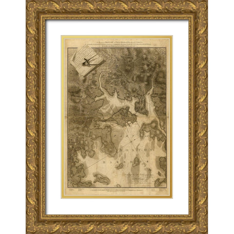 Boston Massachusetts 1777 Gold Ornate Wood Framed Art Print with Double Matting by Vintage Maps