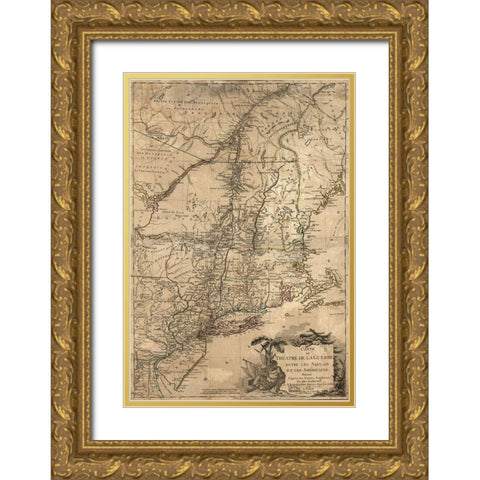 Theatre of War in the Thirteen Colonies 1777 Gold Ornate Wood Framed Art Print with Double Matting by Vintage Maps