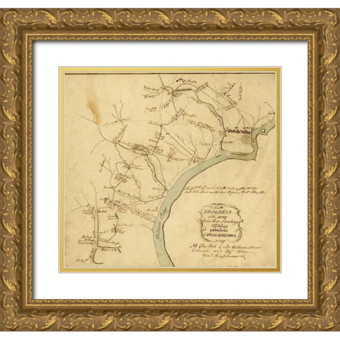 Progress of the army from their landing till taking possession of Philadelphia 1777 Gold Ornate Wood Framed Art Print with Double Matting by Vintage Maps