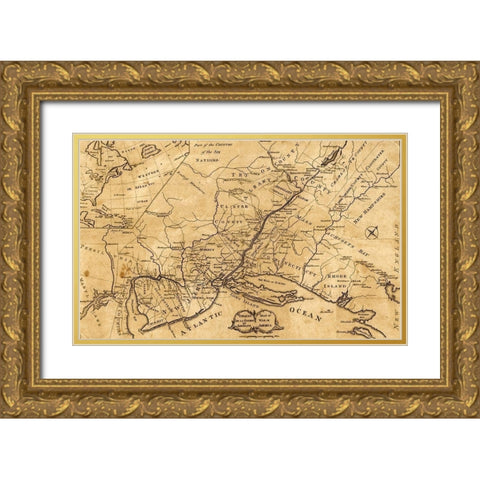 Seat of War in America 1777 Gold Ornate Wood Framed Art Print with Double Matting by Vintage Maps