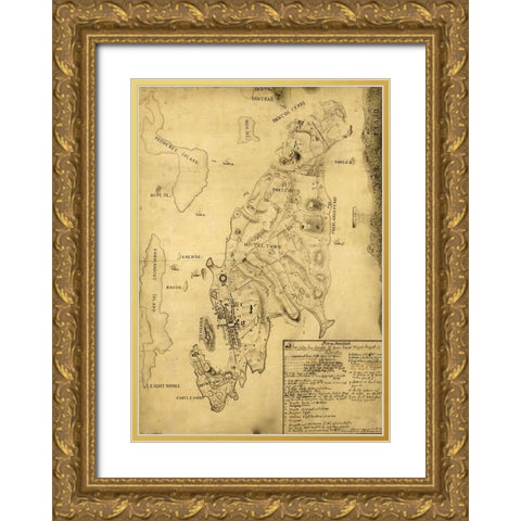 Rhode Island 1777 Gold Ornate Wood Framed Art Print with Double Matting by Vintage Maps