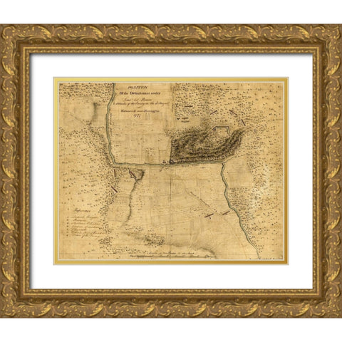 Walmscock near Bennington showing the attacks of the enemy on the 16th August 1777 Gold Ornate Wood Framed Art Print with Double Matting by Vintage Maps
