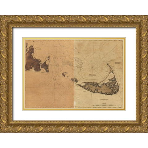 Nantucket Island and the eastern half of Marthas Vineyard  Gold Ornate Wood Framed Art Print with Double Matting by Vintage Maps
