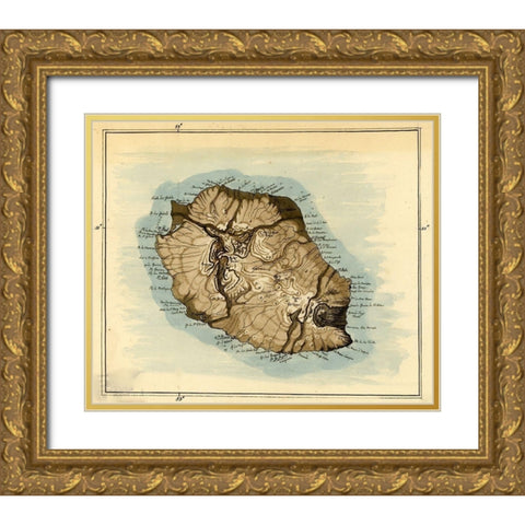 Island of Reunion previously Bourbon 1802 Gold Ornate Wood Framed Art Print with Double Matting by Vintage Maps