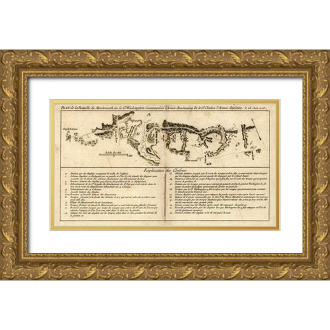 Battle of Monmouth New Jersey Freehold Gold Ornate Wood Framed Art Print with Double Matting by Vintage Maps