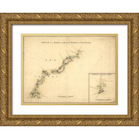 Crosswicks New Jersey 1778 Gold Ornate Wood Framed Art Print with Double Matting by Vintage Maps