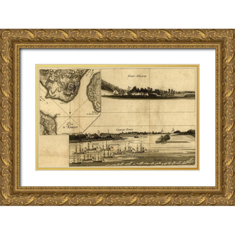 Charleston Harbor assault on Fort Sulivan during the siege of Charleston 1780  Gold Ornate Wood Framed Art Print with Double Matting by Vintage Maps