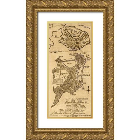 Attack on Bunker Hill Boston Gold Ornate Wood Framed Art Print with Double Matting by Vintage Maps