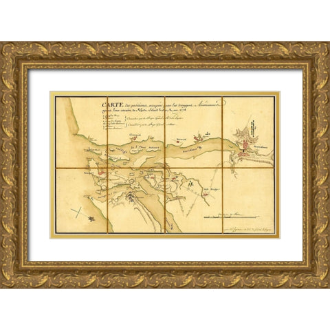 American Positions after retreat to Long Island 1778 Gold Ornate Wood Framed Art Print with Double Matting by Vintage Maps
