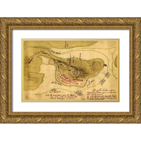 Bunker Hill 1775 Gold Ornate Wood Framed Art Print with Double Matting by Vintage Maps