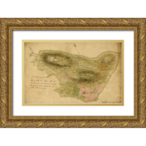 Bunker Hill 1775 Gold Ornate Wood Framed Art Print with Double Matting by Vintage Maps