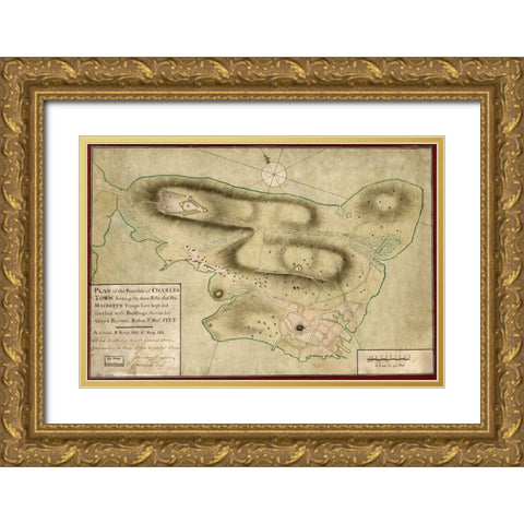 Charles Town Peninsula posts of His Majestys Forces Gold Ornate Wood Framed Art Print with Double Matting by Vintage Maps