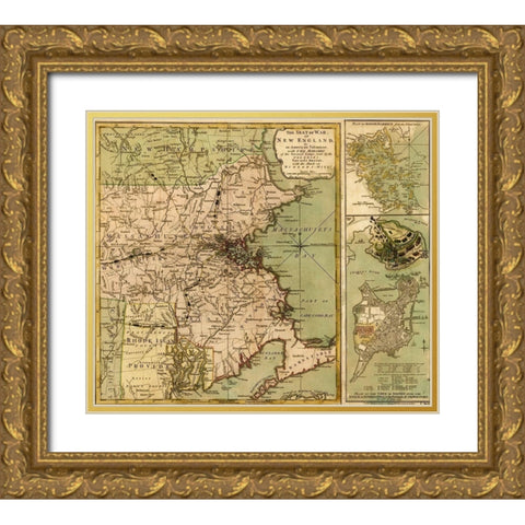 Seat of War with the attack on Bunker Hill Gold Ornate Wood Framed Art Print with Double Matting by Vintage Maps