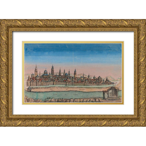Antique Map of Jerusalem Gold Ornate Wood Framed Art Print with Double Matting by Vintage Maps