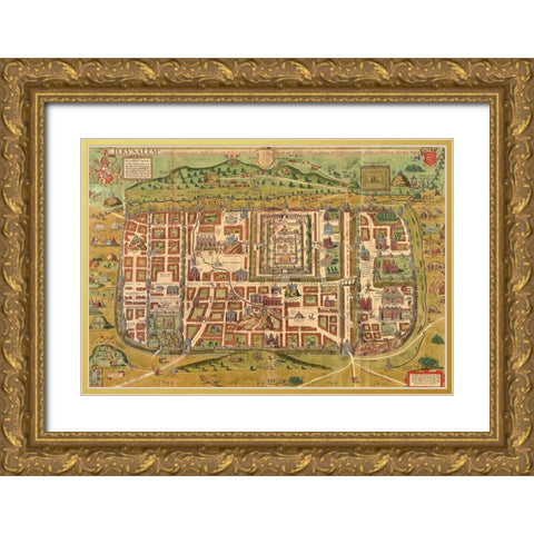 Antique Map of Jerusalem Gold Ornate Wood Framed Art Print with Double Matting by Vintage Maps