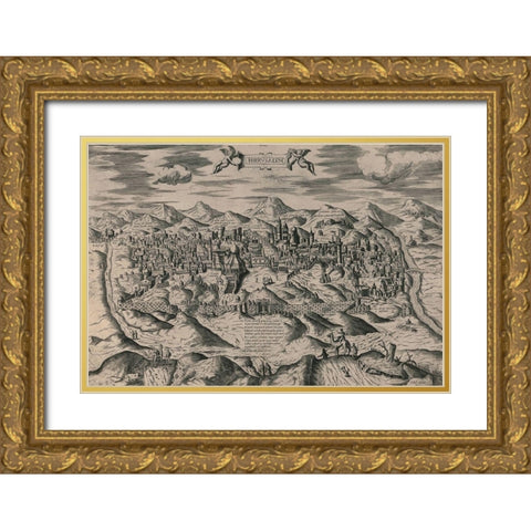 Antique Map of Jerusalem Gold Ornate Wood Framed Art Print with Double Matting by Vintage Maps