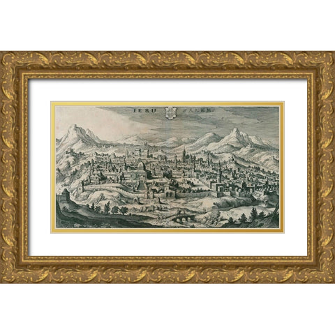 Antique Map of Jerusalem Gold Ornate Wood Framed Art Print with Double Matting by Vintage Maps