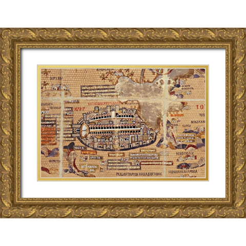Antique Map of Jerusalem Gold Ornate Wood Framed Art Print with Double Matting by Vintage Maps